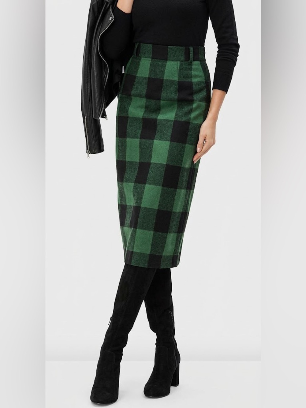 Zapelle Buffalo Plaid Midi Pencil Skirt